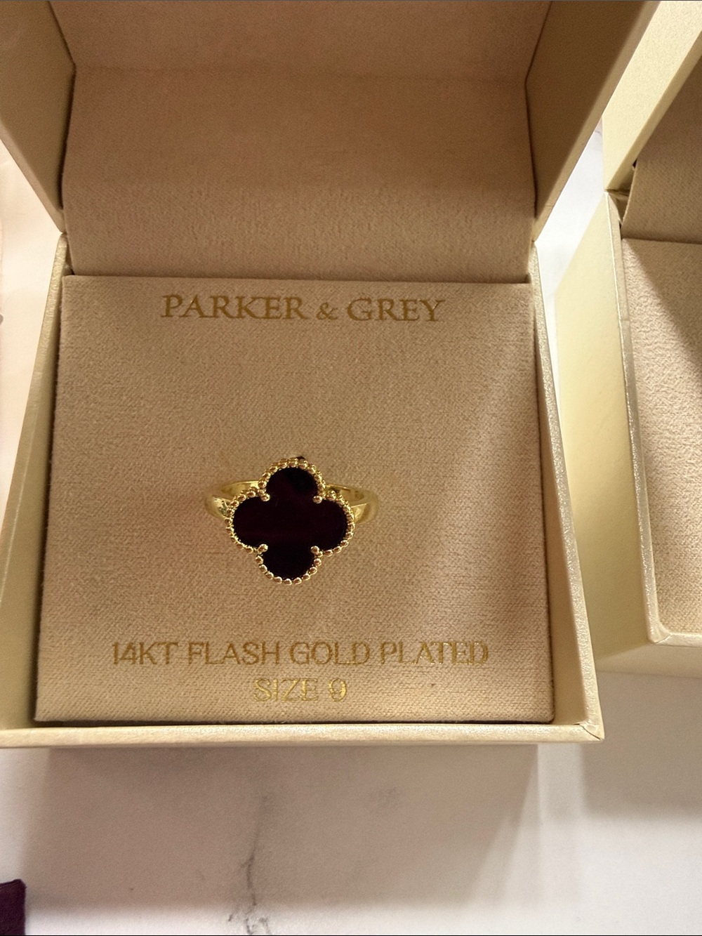 14KT Gold Plated Black Clover Ring